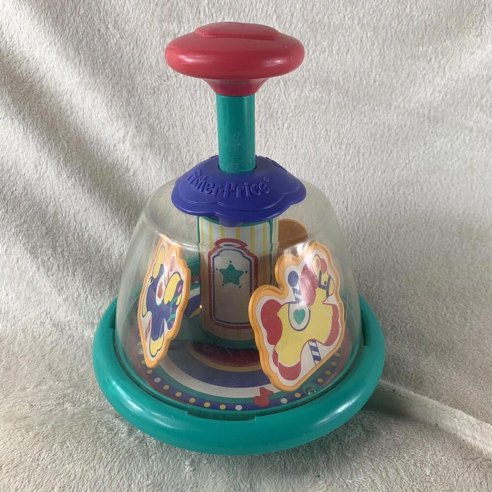 Vintage 1995 Fisher Price Baby Pump Carousel Merry Go Round Chimes Spinning Toy​